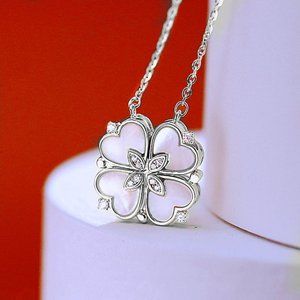 Magnetic Heart Shaped Clover Pendant Necklace Fashion Jewelry, Silver and White